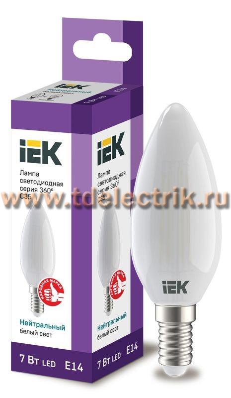 Фотография №1, Лампа LED C35 свеча матов. 7Вт 230В 4000К E14 серия 360° IEK