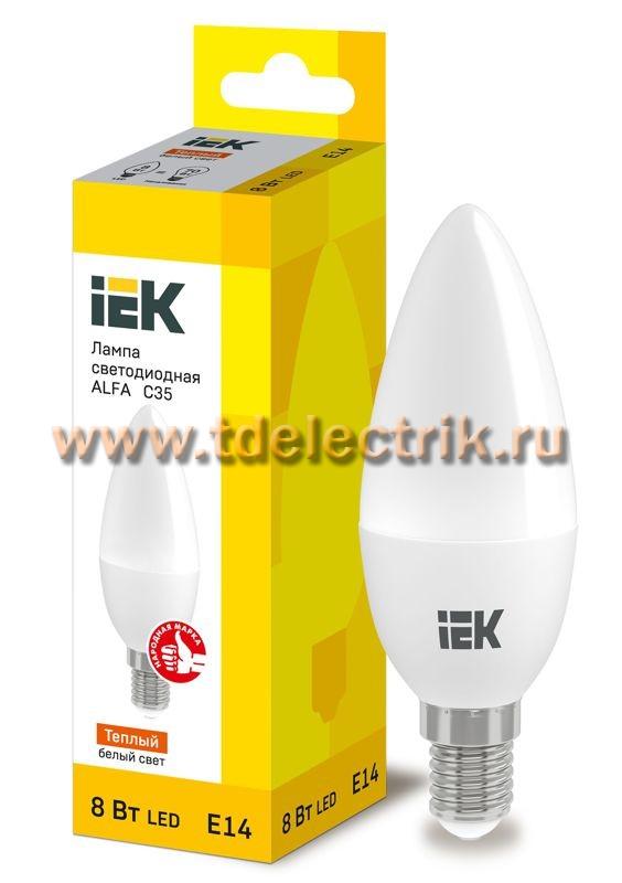 Фотография №1, Лампа LED ALFA C35 свеча 8Вт 230В 3000К E14 (6шт) IEK