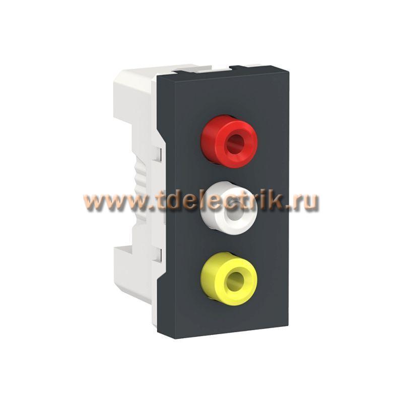 Фотография №1, UNICA MODULAR розетка 3 RCA, 2 модуля, антрацит