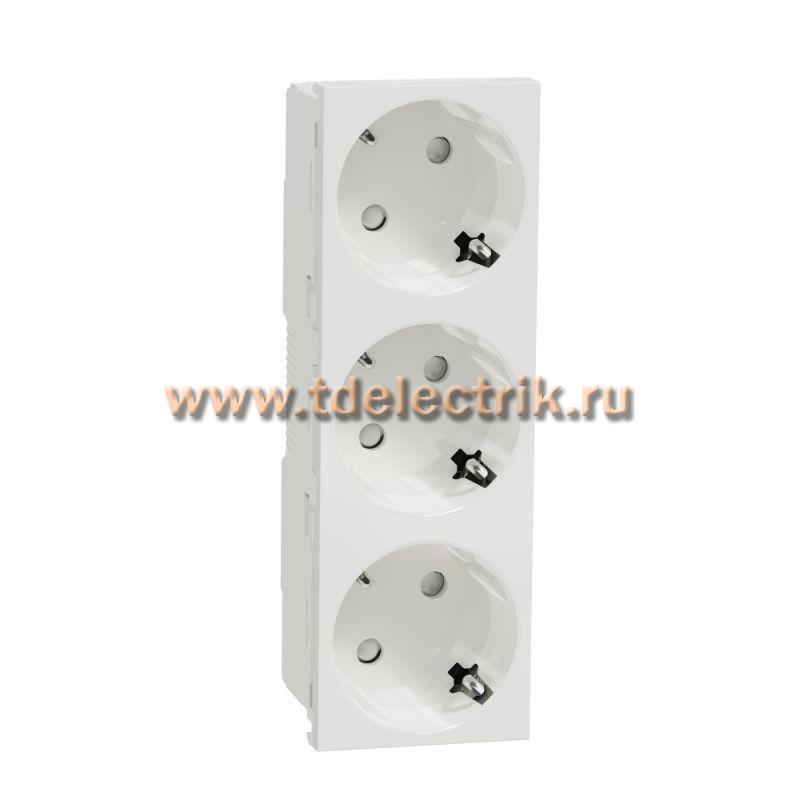 Фотография №1, Unica Modular Розетка 3х(2К+З) 45гр, шторки, безвинтовые клеммы БЕЛАЯ