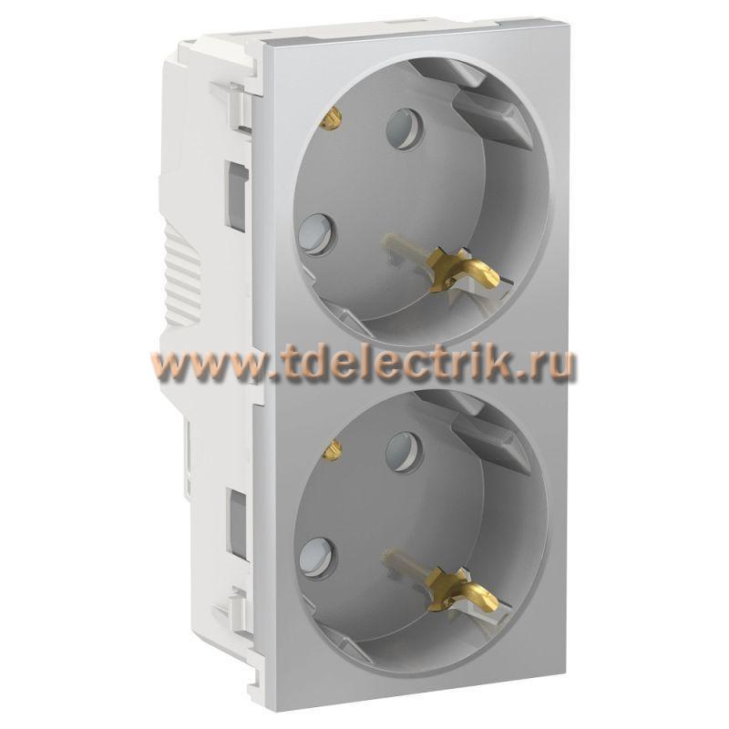 Фотография №1, UNICA MODULAR розетка двойная, со шторками, с заземлением, винт. зажим., алюмини