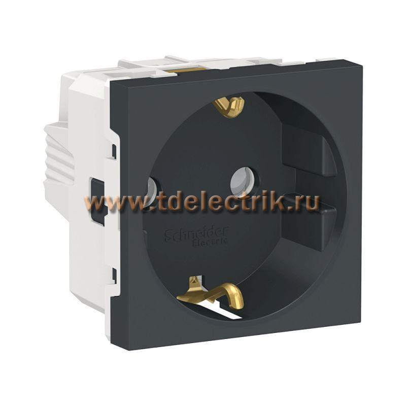 Фотография №1, UNICA MODULAR розетка с заземл., со шторк., винт. зажим, 16А, 250В, 2 мод АНТРАЦ
