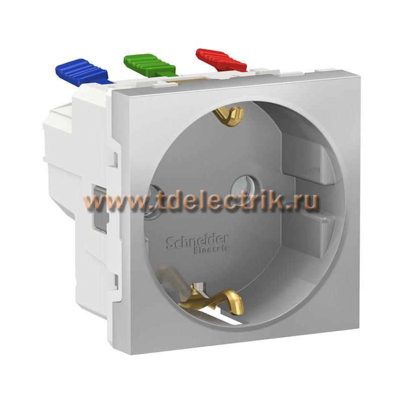 Фотография №1, UNICA MODULAR розетка с зазем., со штор., с быстроз. клем., 16А 250В, 2 мод АЛЮМ
