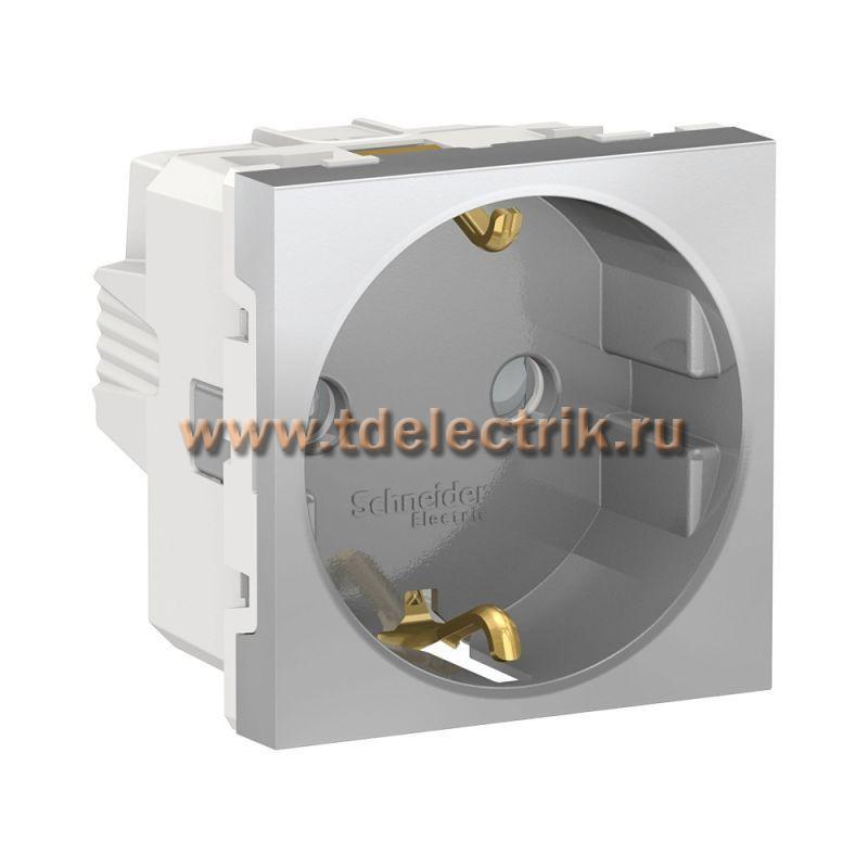 Фотография №1, UNICA MODULAR розетка с заземл., со шторк., винт. зажим, 16А, 250В, 2 мод АЛЮМ