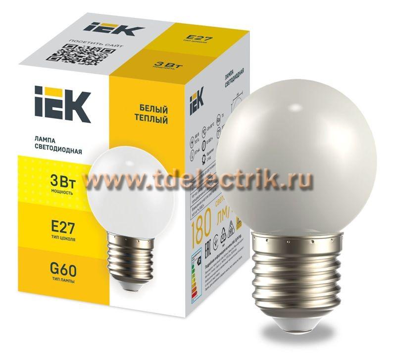 Фотография №1, Лампа LED декор. G60 шар 3Вт 230В теплый белый E27 IEK