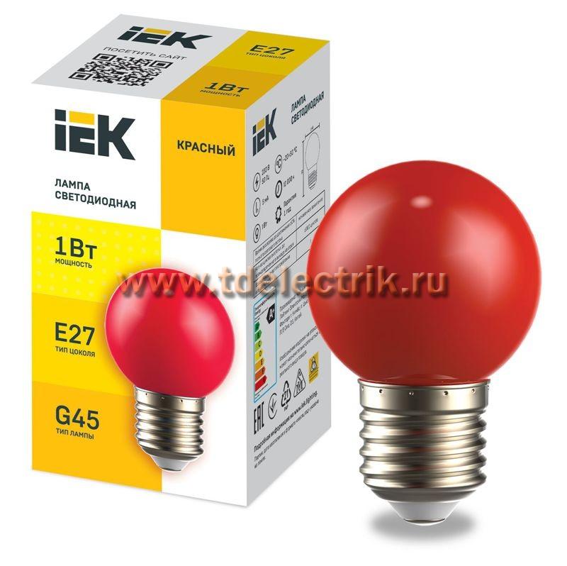 Фотография №1, Лампа LED декор. G45 шар 1Вт 230В красный E27 IEK