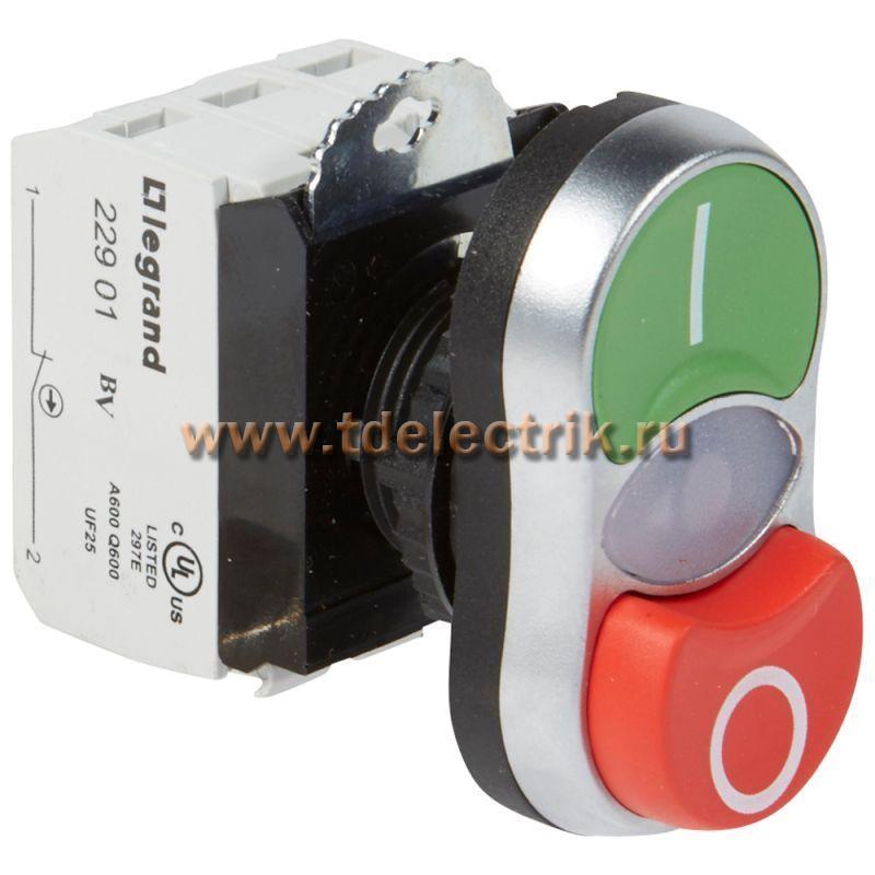 Фотография №1, Выключатель кнопочный двойной 1з+1р с подсветкой 24В (зеленый/красный)