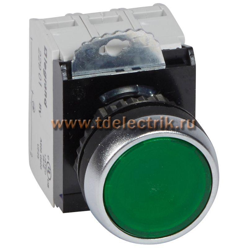 Фотография №1, Выключатель кнопочный Osmoz 1з+1р без фиксации с подсветкой 230В (зеленый) 