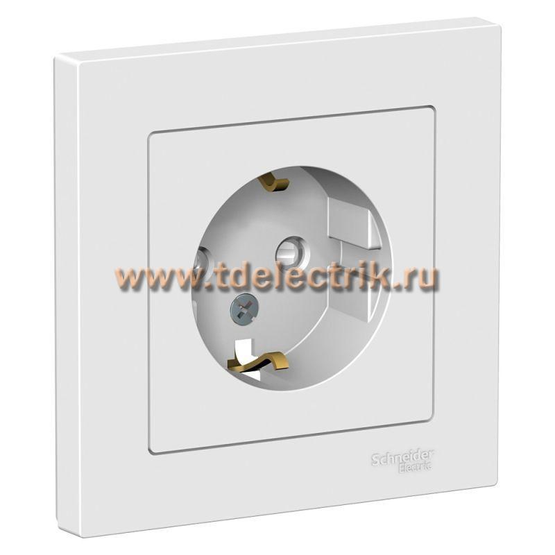 Фотография №1, ATLASDESIGN Розетка с заземлением со шторками  16А  в сборе  белый