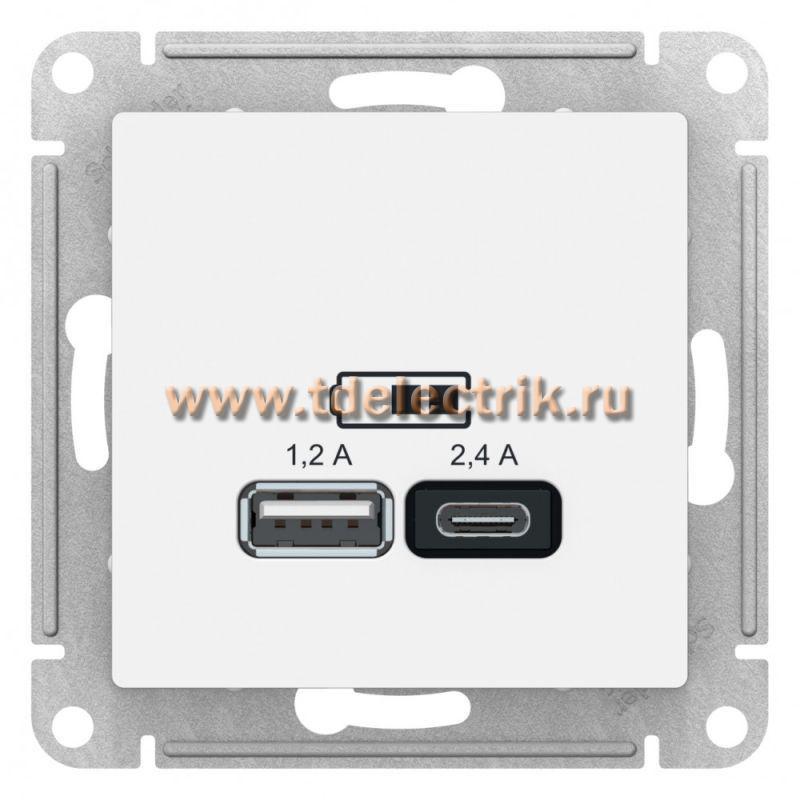 Фотография №1, ATLASDESIGN USB Розетка A+С  5В/2 4 А  2х5В/1 2 А  механизм  белый