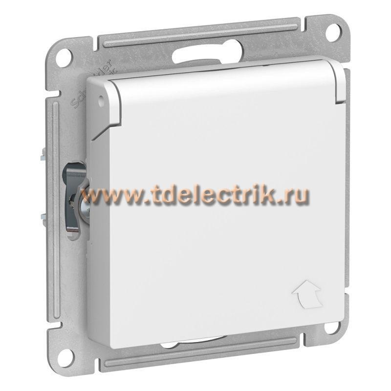 Фотография №1, ATLASDESIGN Розетка с заземл. со шторками с крышкой  16А  IP20  механизм  белый