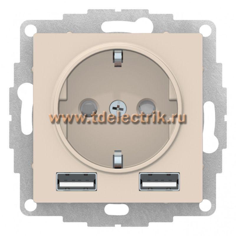 Фотография №1, ATLASDESIGN Розетка 16А c 2 USB A+A  5В/2 4А  2х5В/1 2А  механизм  бежевый