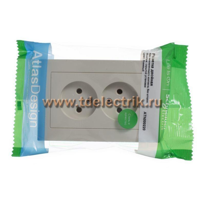 Фотография №1, ATLASDESIGN Розетка двойная без заземления 16А  в сборе  бежевый