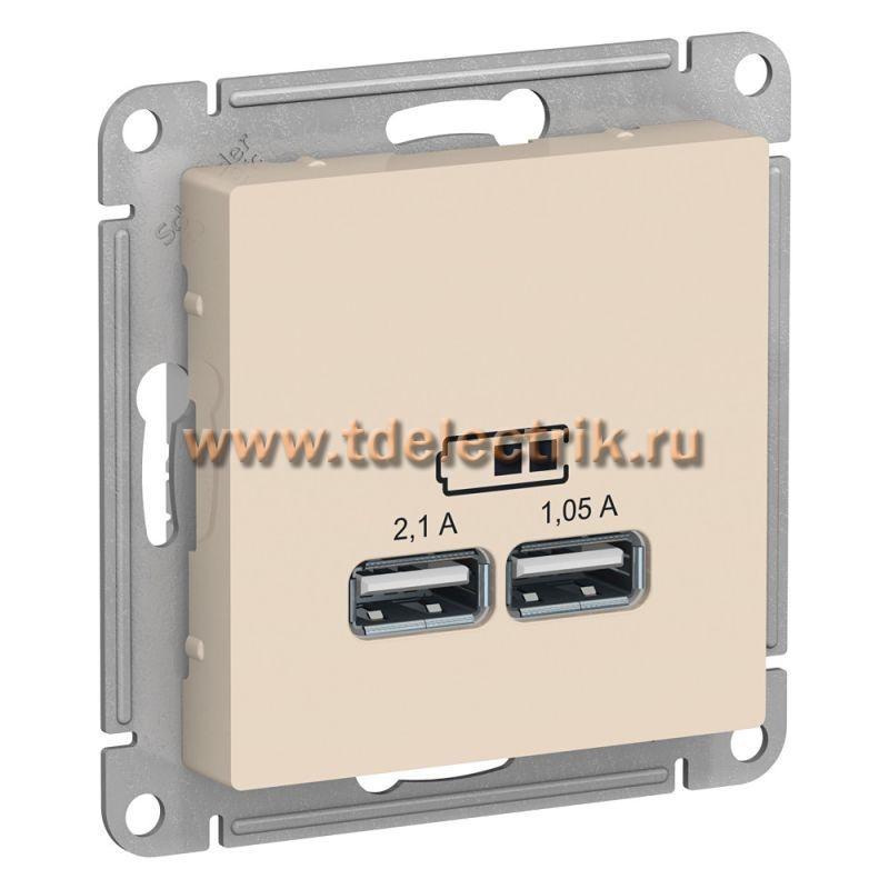 Фотография №1, ATLASDESIGN USB Розетка A+A  5В/2 1 А  2х5В/1 05 А  механизм  бежевый