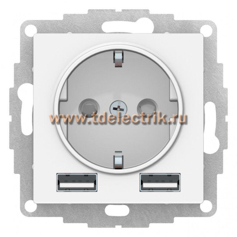 Фотография №1, ATLASDESIGN Розетка 16А с 2 USB A+A  5В/2 4А  2х5В/1 2А  механизм  белый