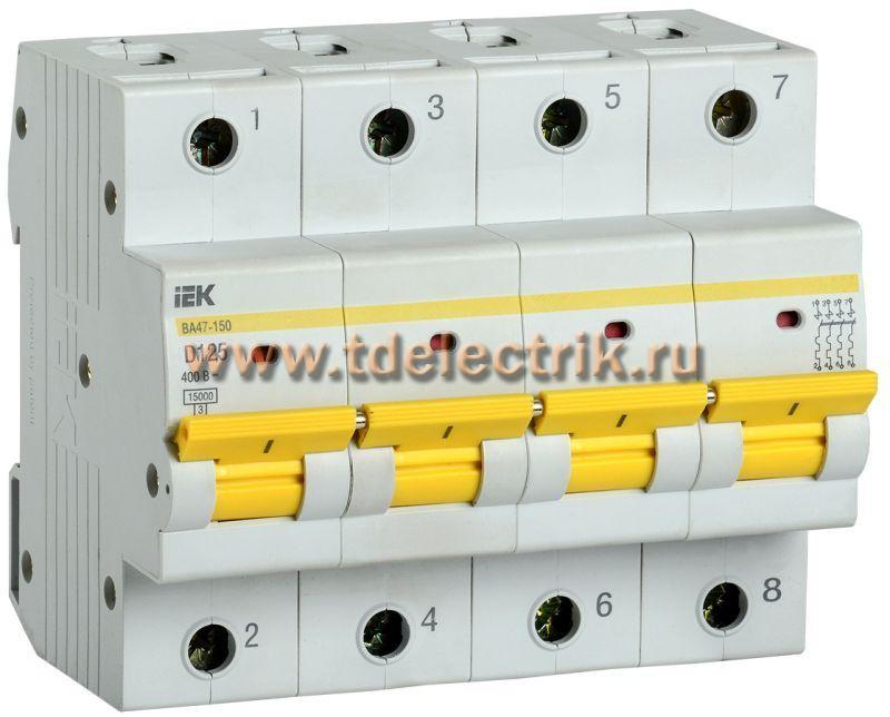 Фотография №1, Автоматический выключатель ВА47-150 4Р 125А 15кА х-ка D IEK