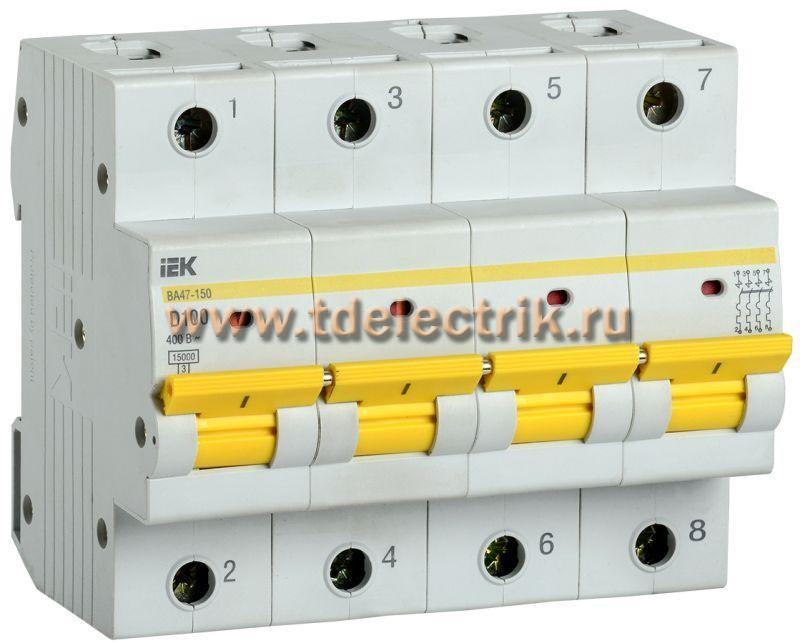 Фотография №1, Автоматический выключатель ВА47-150 4Р 100А 15кА х-ка D IEK