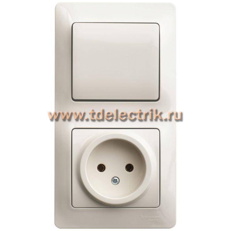 Фотография №1, GLOSSA БЛОК: РОЗЕТКА + 1-клавишный ВЫКЛЮЧАТЕЛЬ БЕЖЕВЫЙ