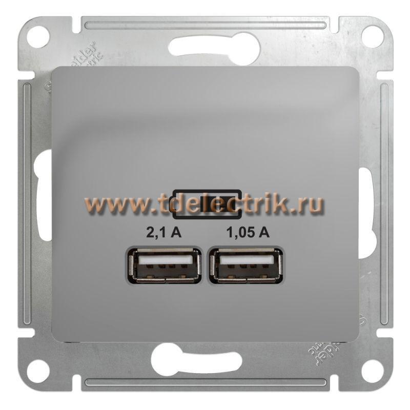 Фотография №1, GLOSSA USB РОЗЕТКА A+A 5В/21 А 2х5В/105 А механизм АЛЮМИНИЙ