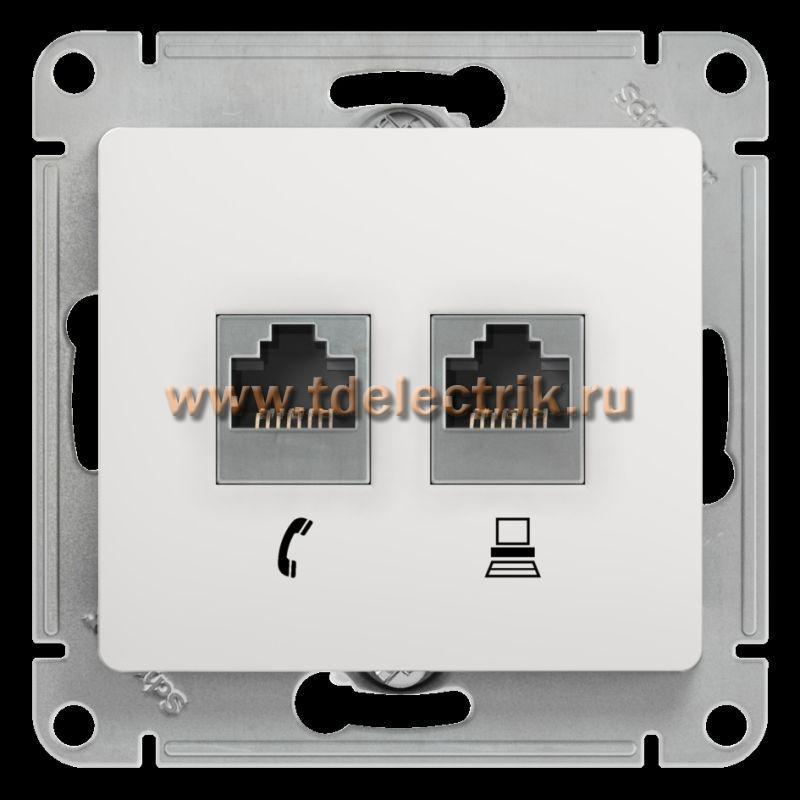 Фотография №1, GLOSSA РОЗЕТКА двойная RJ11+RJ45 кат.5E механизм БЕЛЫЙ