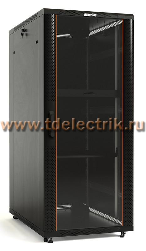 Фотография №1, Hyperline TTB-3781-AS-RAL9004 Шкаф напольный 19-дюймовый, 37U, 1833х800х1000 мм (ВхШхГ), передняя дверь стеклянная, задняя дверь сплошная, ручка с замком, 2 вертикальных кабельных организатора, цвет черный (RAL 9004) (разобранный)