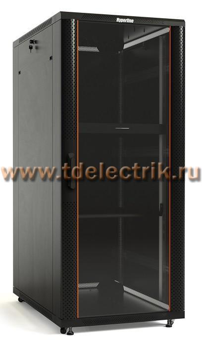 Фотография №1, Hyperline TTB-3788-AS-RAL9004 Шкаф напольный 19-дюймовый, 37U, 1833х800х800 мм (ВхШхГ), передняя дверь стеклянная, задняя дверь сплошная, ручка с замком, 2 вертикальных кабельных организатора, цвет черный (RAL 9004) (разобранный)