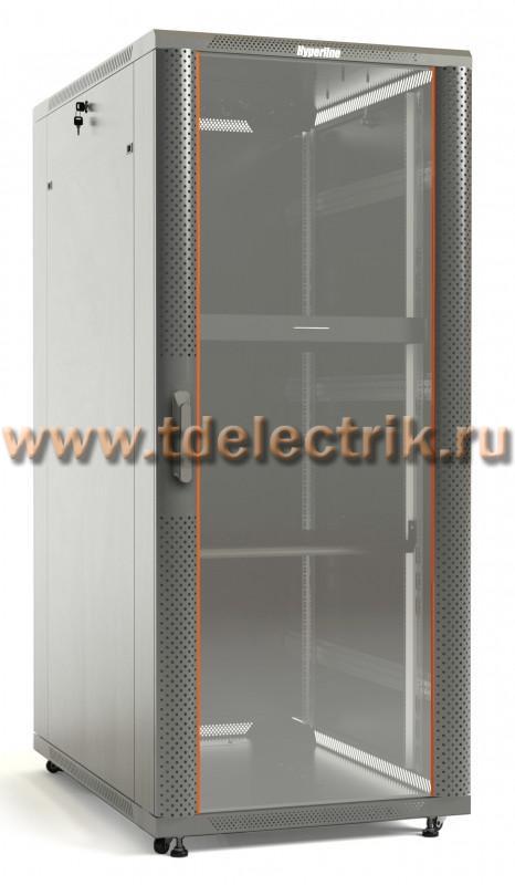 Фотография №1, Hyperline TTB-3766-AS-RAL7035 Шкаф напольный 19-дюймовый, 37U, 1833х600х600 мм (ВхШхГ), передняя стеклянная дверь со стальными перфорированными боковинами, задняя дверь сплошная, ручка с замком, крыша нового типа, цвет серый (RAL 7035), (разобранный)