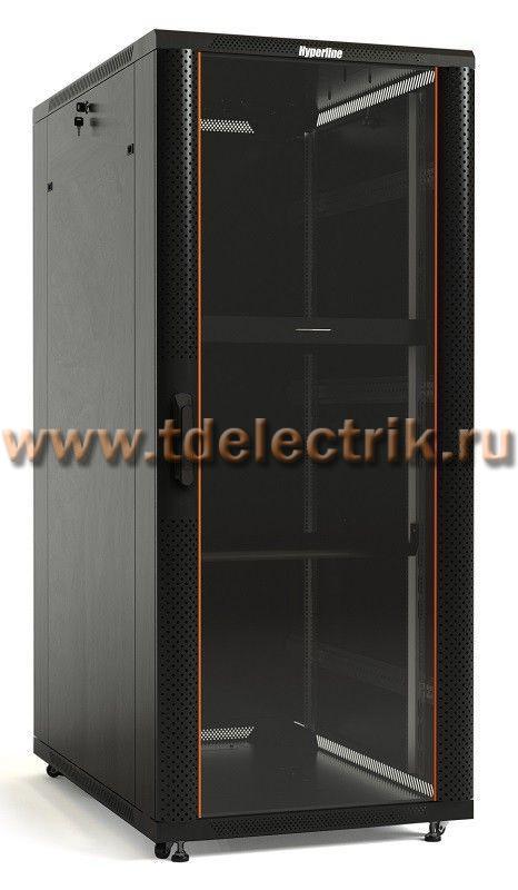 Фотография №1, Hyperline TTB-3288-AS-RAL9004 Шкаф напольный 19-дюймовый, 32U, 1610x800х800 мм (ВхШхГ), передняя дверь стеклянная, задняя дверь сплошная, ручка с замком, 2 вертикальных кабельных организатора, цвет черный (RAL 9004) (разобранный)