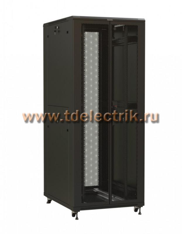 Фотография №1, Hyperline TTR-3761-DD-RAL9005 Шкаф напольный 19-дюймовый, 37U, 1833x600х1000 мм (ВхШхГ), передняя и задняя распашные перфорированные двери (75%), ручка с замком, цвет черный (RAL 9005) (разобранный)