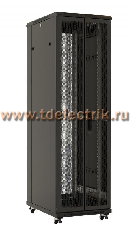 Фотография №1, Hyperline TTB-3282-DD-RAL9004 Шкаф напольный 19-дюймовый, 32U, 1610х800х1200 мм (ВхШхГ), передняя и задняя распашные перфорированные двери (75%), ручка с замком, 2 вертикальных кабельных организатора, крыша нового типа, цвет черный (RAL 9004)(разобра