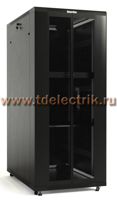 Фотография №1, Hyperline TTB-4766-DD-RAL9004 Шкаф напольный 19-дюймовый, 47U, 2277x600х600 мм (ВхШхГ), передняя и задняя распашные перфорированные двери (75%), ручка с замком, крыша нового типа, цвет черный (RAL 9004) (разобранный)