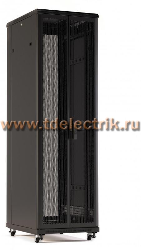 Фотография №1, Hyperline TTR-4266-DD-RAL9005 Шкаф напольный 19-дюймовый, 42U, 2055x600х600 мм (ВхШхГ), передняя и задняя распашные перфорированные двери (75%), ручка с замком, цвет черный (RAL 9005) (разобранный)