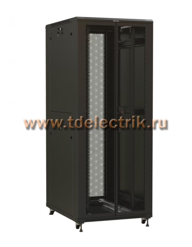 Фотография №1, Hyperline TTR-3288-DD-RAL9005 Шкаф напольный 19-дюймовый, 32U, 1610x800х800 мм (ВхШхГ), передняя и задняя распашные перфорированные двери (75%), ручка с замком, 2 вертикальных кабельных организатора, цвет черный (RAL 9005) (разобранный)