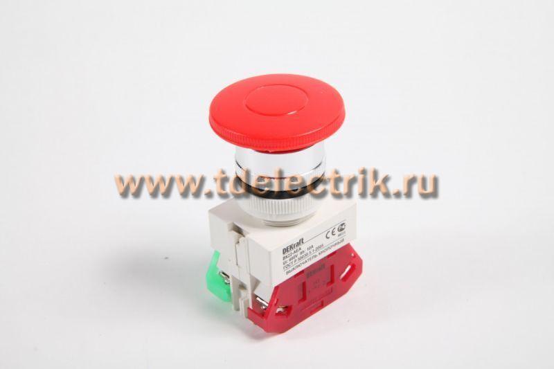 Фотография №1, Выключатель кнопочный грибок с фикс. AE 22 мм 1НО+1НЗ, красный DEKraft