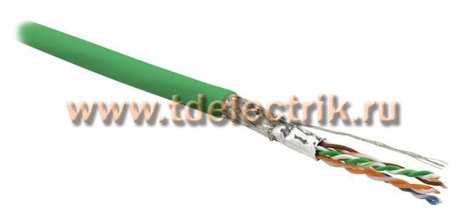 Фотография №1, Hyperline SFUTP4-C6-P26-IN-LSZH-GN-500 (500 м) Кабель витая пара экранированная SF/UTP категория 6 4 пары (26 AWG) многожильный (patch) экран - фольга + медная оплетка LSZH зеленый