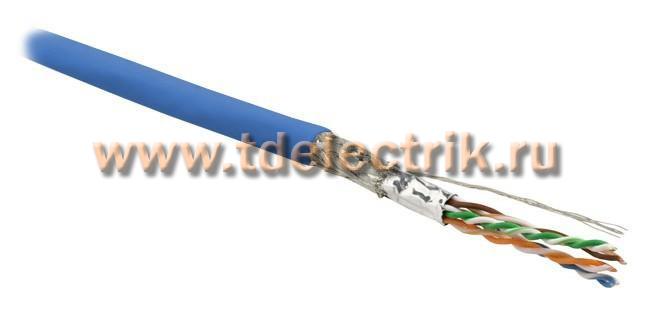 Фотография №1, Hyperline SFUTP4-C6-P26-IN-LSZH-BL-500 (500 м) Кабель витая пара экранированная SF/UTP категория 6 4 пары (26 AWG) многожильный (patch) экран - фольга + медная оплетка LSZH синий