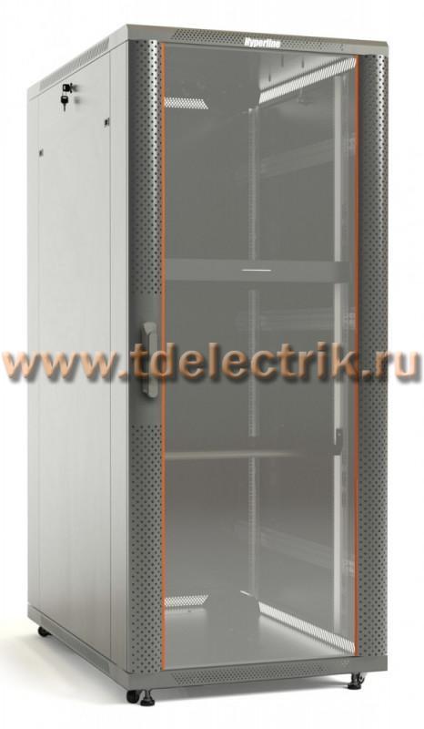 Фотография №1, Hyperline TTB-1861-DD-RAL7035 Шкаф напольный 19-дюймовый, 18U, 988x600х1000 мм (ВхШхГ), передняя и задняя распашные перфорированные двери (75%), ручка с замком, крыша нового типа, цвет серый (RAL 7035) (разобранный)