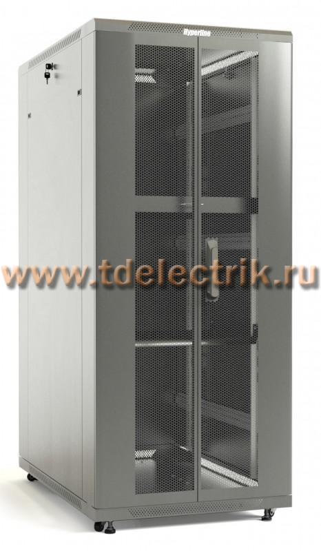Фотография №1, Hyperline TTB-2266-DD-RAL7035 Шкаф напольный 19-дюймовый, 22U, 1166х600х600 мм (ВхШхГ), передняя и задняя распашные перфорированные двери (75%), ручка с замком, крыша нового типа, цвет серый (RAL 7035) (разобранный)