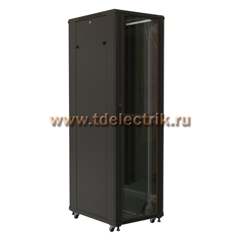 Фотография №1, Hyperline TTB-2281-AS-RAL9004 Шкаф напольный 19-дюймовый, 22U, 1100x800х1000 мм (ВхШхГ), передняя дверь стеклянная, задняя дверь сплошная, ручка с замком, 2 вертикальных кабельных организатора, цвет черный (RAL 9004) (разобранный)
