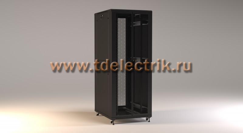 Фотография №1, Hyperline TTR-2281-DD-RAL9005 Шкаф напольный 19-дюймовый, 22U, 1166x800х1000 мм (ВхШхГ), передняя и задняя распашные перфорированные двери (75%), ручка с замком, 2 вертикальных кабельных организатора, цвет черный (RAL 9005) (разобранный)