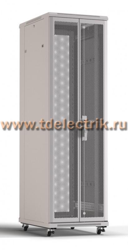 Фотография №1, Hyperline TTR-2281-DD-RAL7035 Шкаф напольный 19-дюймовый, 22U, 1166x800х1000 мм (ВхШхГ), передняя и задняя распашные перфорированные двери (75%), ручка с замком, 2 вертикальных кабельных организатора, цвет серый (RAL 7035) (разобранный)