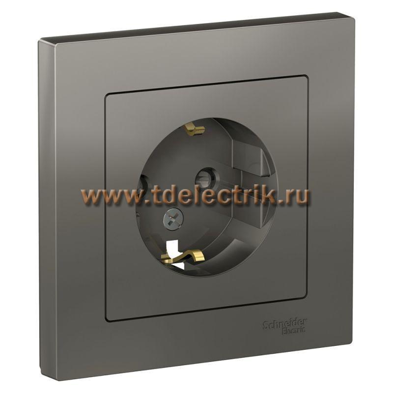 Фотография №1, ATLASDESIGN Розетка с заземлением со шторками  16А  в сборе  сталь