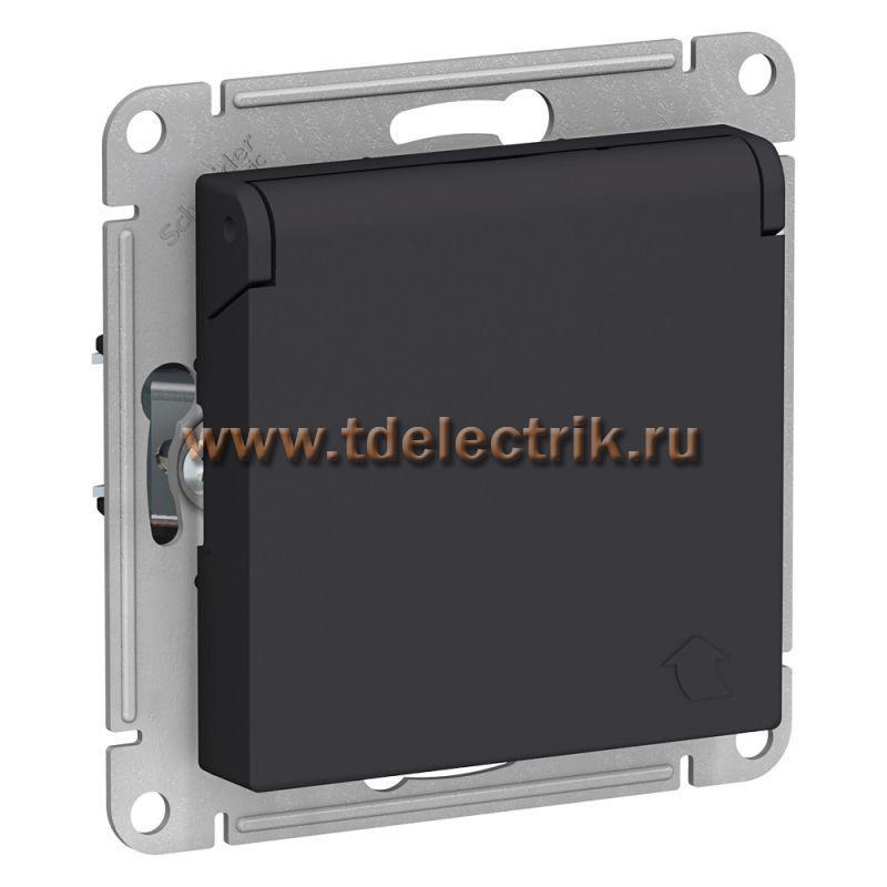 Фотография №1, ATLASDESIGN Розетка с заземл. со шторками с крышкой  16А  IP20  механизм  карбон