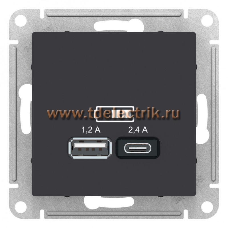 Фотография №1, ATLASDESIGN USB Розетка A+С  5В/2 4А  2х5В/1 2 А  механизм  карбон