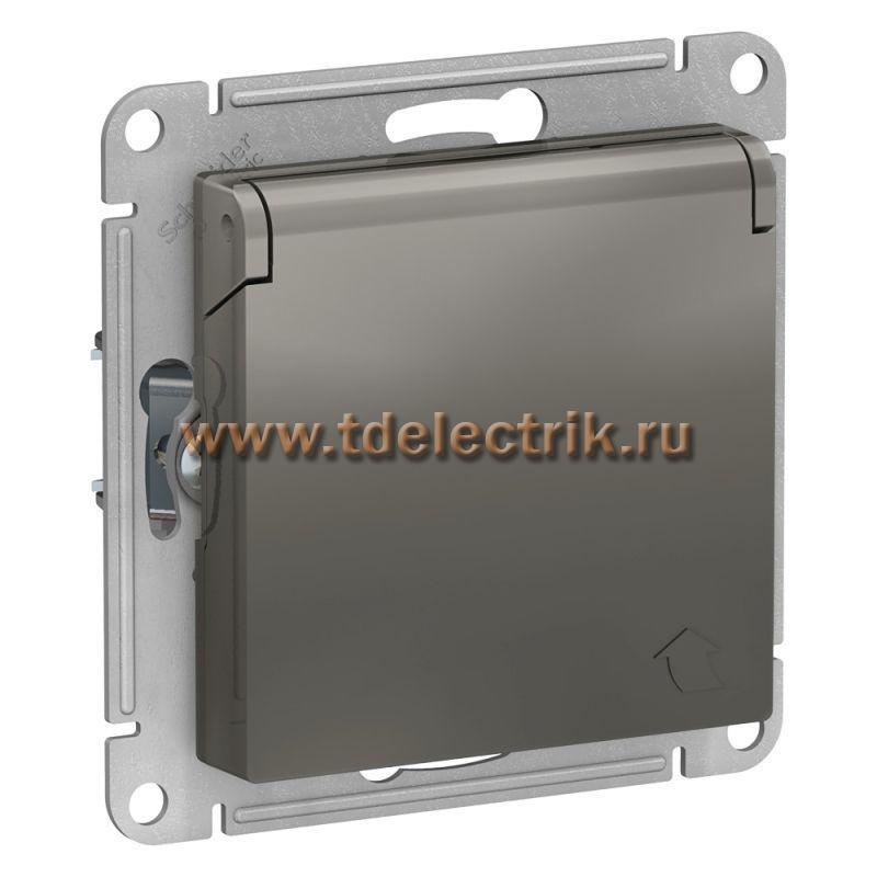Фотография №1, ATLASDESIGN Розетка с заземл. со шторками с крышкой  16А  IP20  механизм  сталь