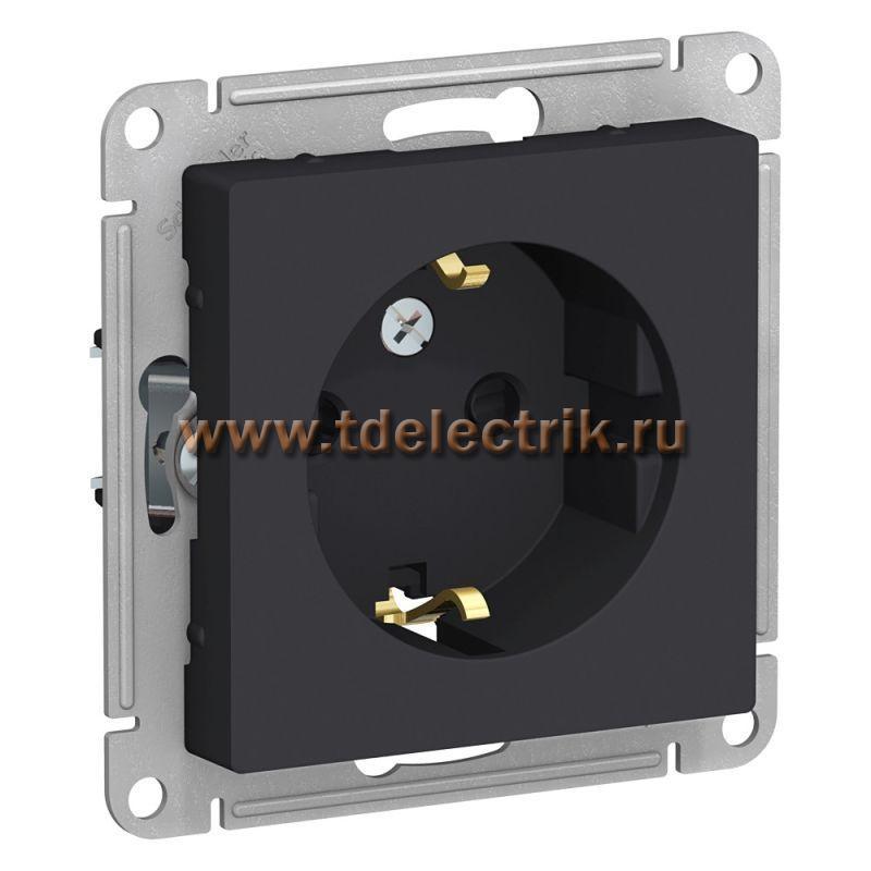 Фотография №1, ATLASDESIGN Розетка с заземлением со шторками  16А  механизм  карбон