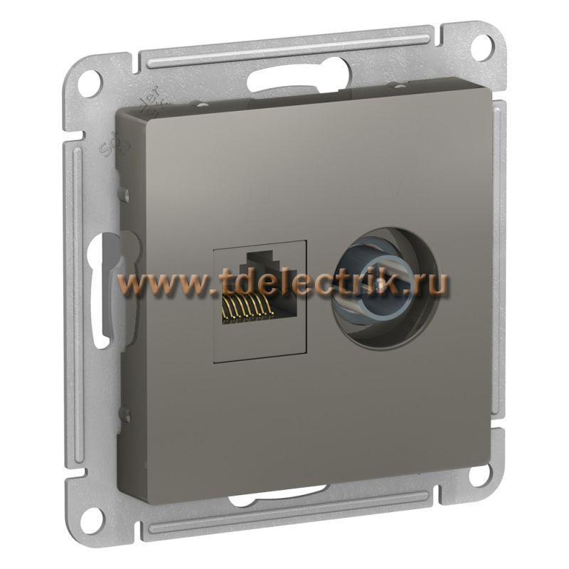 Фотография №1, ATLASDESIGN Розетка двойная ТВ + компьютерная RJ45  кат. 5Е  сталь