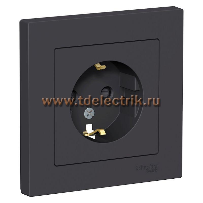 Фотография №1, ATLASDESIGN Розетка с заземлением со шторками  16А  в сборе  карбон