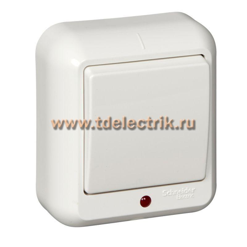 Фотография №1, ПРИМА О/У 1-клавишный ВЫКЛЮЧАТЕЛЬ с подсветкой 6А 250В, БЕЛЫЙ, розн.уп.Россия