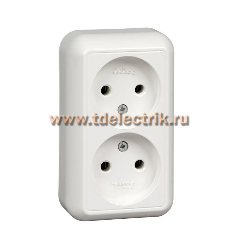 Фотография №1, ПРИМА О/У РОЗЕТКА 2-я без зазем. без штор.МОНТ.ПЛ.16А 250В, БЕЛЫЙ,розн.уп.Россия